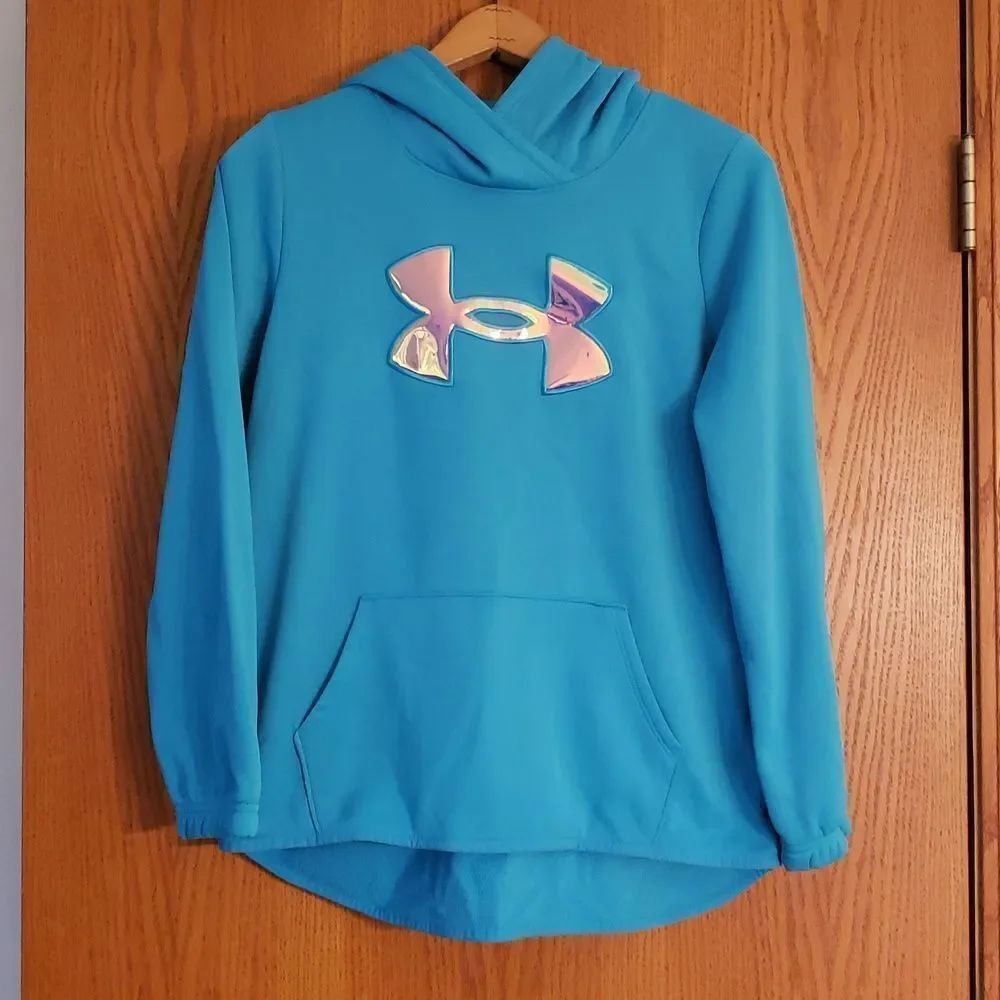 Bright Blue Under Armour LooseFit Hoodie with Shiny Holographic Logo Youth Sz XL